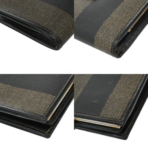 FENDI Logo Pequin Pattern Bifold Comapct Wallet PVC Leather Brown Italy - Picture 11 of 14